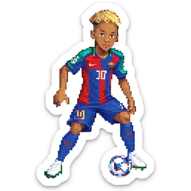 Neymar Jr, Brazilian soccer player with distinctive hairstyle, wearing soccer jersey, in action pose sticker