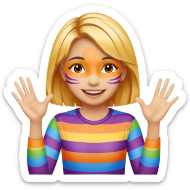 A cheerful girl with face paint stripes, clapping her hands with joy. sticker
