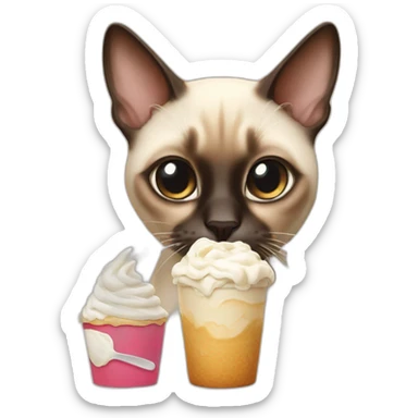 A Siamese cat eating whipped cream sticker