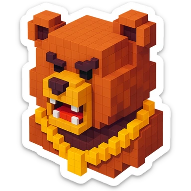 Russian grizzly bear with a gold rapper chain, fierce expression sticker