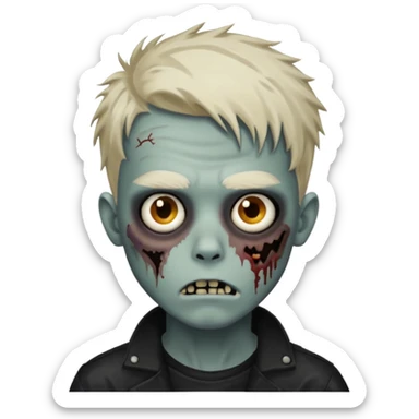 Zombie Boy with black médium large messy hair and teenager aparience, black background sticker
