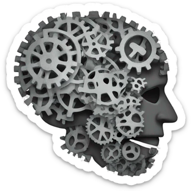 A brain made out of gears no skull or face with flames licking out from between the gears sticker