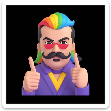 angry person with a rainbow mustache showing middle finger, pride colors, attitude sticker