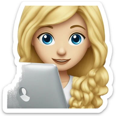 blong girl with blue eyes working at laptop with proftero logo sticker