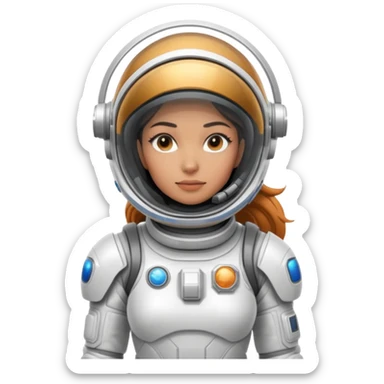 Futuristic female astronaut in a high-tech spacesuit, sleek helmet with reflective visor, detailed sci-fi armor, standing pose, science fiction aesthetic sticker