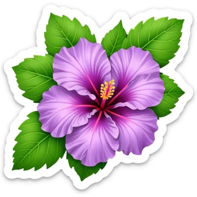 lilac hibiscus with green leaves sticker