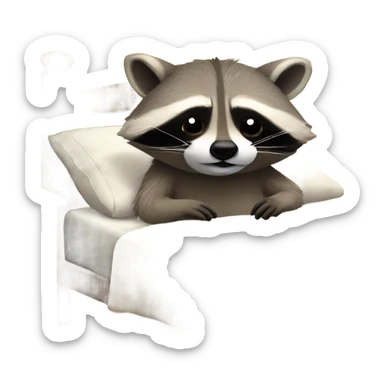 Raccoon going to sleep in a bed sticker