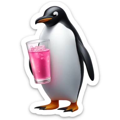 Penguin holding pink liquor  sticker