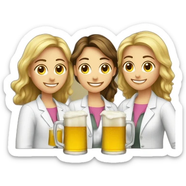 Chemist drinking beer with two Girls sticker