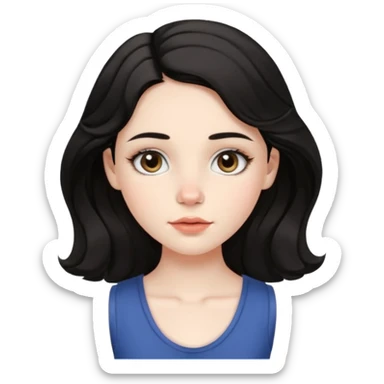 aesthetic girl , pale skin, doe eyes, button nose, soft arched brows,round face,full lips,medium wavy black hair , wears sleeve less,no makeup. please kindly genarate this avatar sticker
