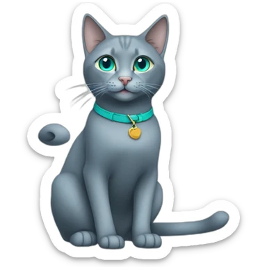 Sitting Russian blue cat celebrating no collar teal eyes sticker