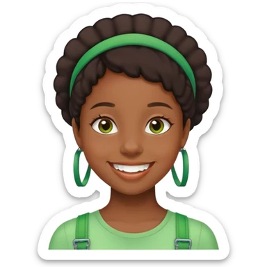 black girl with green braces on her teeth smiling sticker
