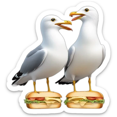 Two seagulls eat sharing sandwich  sticker