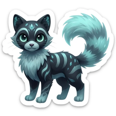 Kawaii cool cold dark cute gloomy ghoulish edgy fantasy ethereal feline-vernid-sergal-possum-monster-fursona animal creature full body with intricate markings  sticker