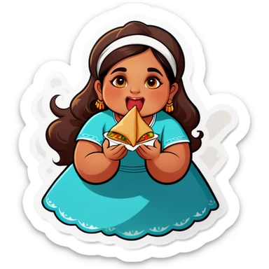 chubby indian girl eating samosa  sticker