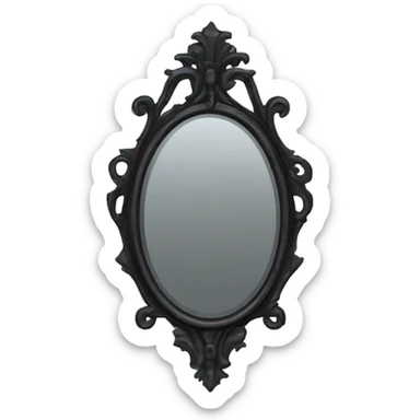 "A Victorian-era Gothic mirror with a black frame, gray-tinted glass, and a red ruby accent."
 sticker