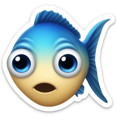 The blue fish had buttons on its eyes. sticker