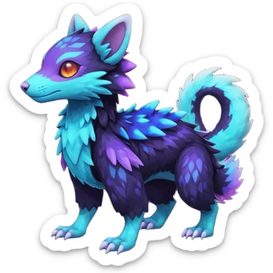 Colorful bioluminescent dark abysmal abyssal neon-glowing Trico-Sergal-Furret-Ferret-Wickerbeast-Vernid-fusion-Fakemon-animal-hybrid-creature, full body sticker