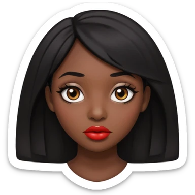 Dark skin gurl with black hair, big lips m, dark brown eye, octagon face shape and chinky eyes no red lipstick  sticker