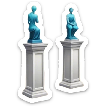 An icon featuring an elegant art gallery with classic paintings hanging on the walls, and sculptures displayed on pedestals. Visitors admire the exhibits, capturing the essence of culture, history, and art. Set against a transparent background. sticker