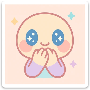 blushing face with wide eyes and a shy smile, hands covering mouth, cartoon style, cute and expressive sticker