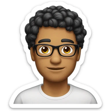 Beau jeune brun cheveux noir bouclé coupe dégradé avec une tortue met de lunette noir et grand de taille et musclé sticker