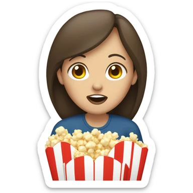 White brunette woman putting popcorn in her mouth sticker