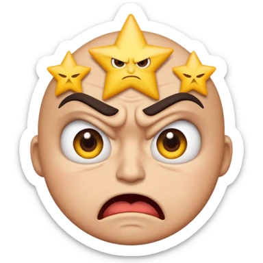 same style as apple emoji generic smilies. this one will be an angry face with 5 stars in his eyes but only half a star left. leaving an irate review sticker