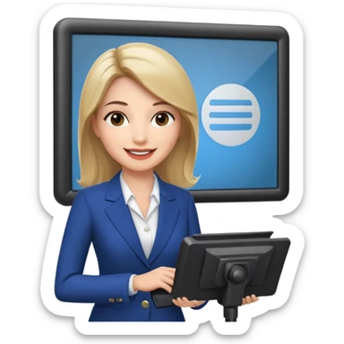 news anchor woman, with a screen with a prompter in front of her sticker