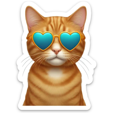 Ginger Cat with heart shaped sunglasses sticker