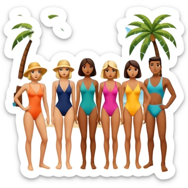 people on the beach with palm trees picasso style art landscape  sticker