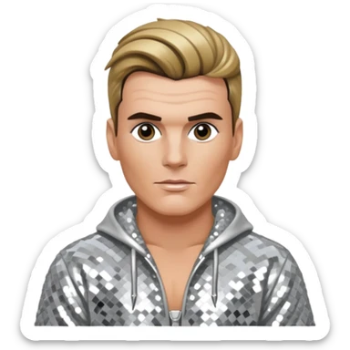 Vanilla Ice with dark blonde hair, silver sequin outfit sticker