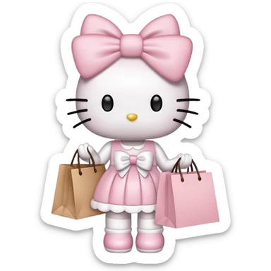 Hello kitty with light pink bow holding shopping bags sticker