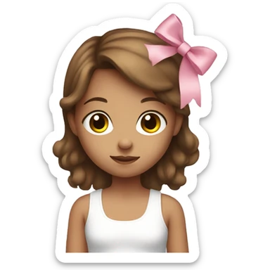 girl with a pink bow and brown hair wearing a white tank top sticker