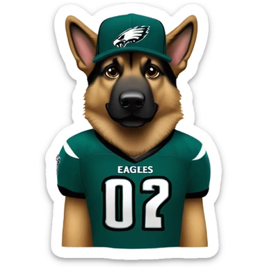 German Shepherd with Philadelphia Eagles fan gear sticker