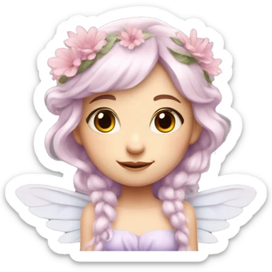 Beautiful, flower fairy, white long, light pink hair, big wings, fair skin, light violet eyes  sticker