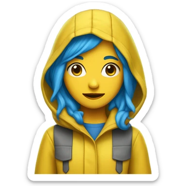 Girl with blue hair and button eyes wearing yellow raincoat sticker