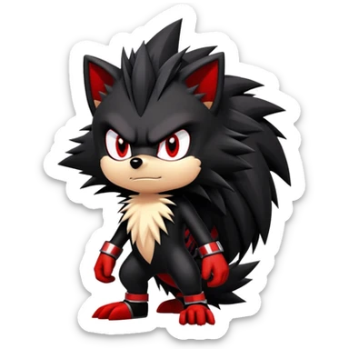 Shadow the Hedgehog with black fur, red stripes, white chest fur, and red eyes sticker