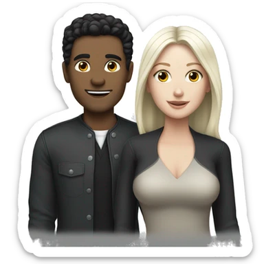 a white man with black hair taking with a white woman with black hair sticker