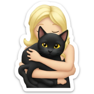 Black cat cuddling blonde girl sticker