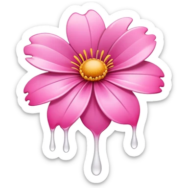 A pink flower with white dripping paint sticker