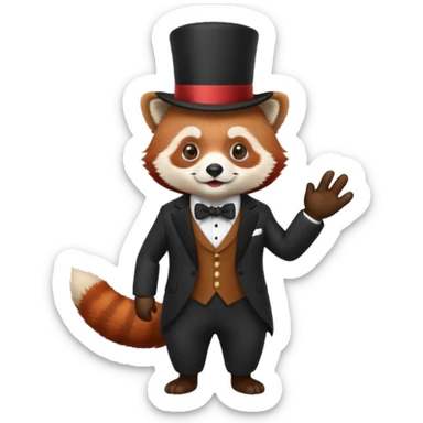 A red panda with a top hat and a suit sticker