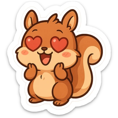 cheerful squirrel with big heart eyes, no text sticker