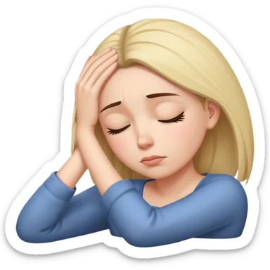 Exhausted woman with head resting on palm, looking sleepy sticker