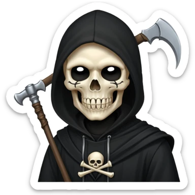 zoomed black hood skull scythe sticker
