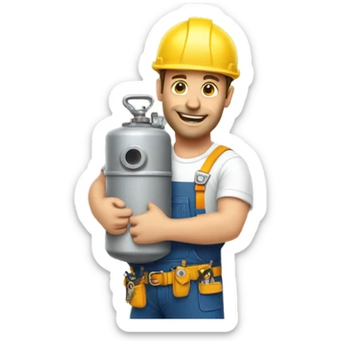 handyman hugging big boiler sticker