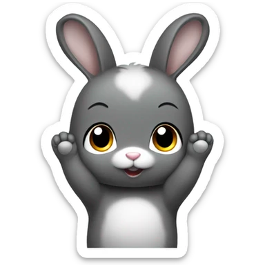 baby dark grey cute bunny with only one white hand sticker