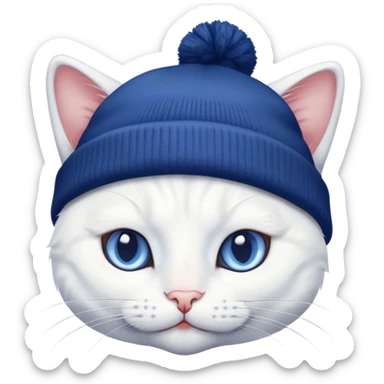 white cat with dark blue beanie sticker