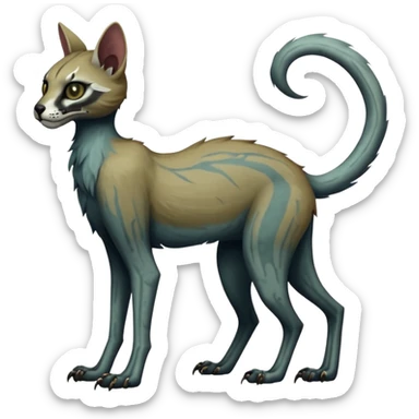 long-snouted evil skeletal skully zombie-like swampy ghostly dull spectral edgy spooky bloody meager thin cool beautiful beautiful fantasy-caracal-civet-genet-sergal-vernid-Gryphon-Cacomistle-Trico-oncilla-animal-Fakémon-hybrid-fursona (full body) sticker