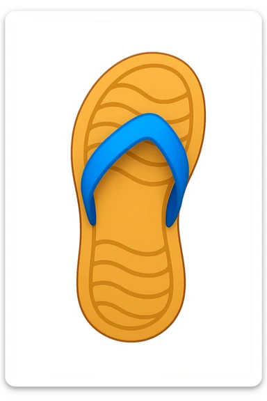 Create an Apple emoji style sandal sole with minimal detail, matching the angle of the reference image, viewed from the bottom, with a single strap visible. The style should replicate the clean, simple, and colorful look of Apple emojis. sticker